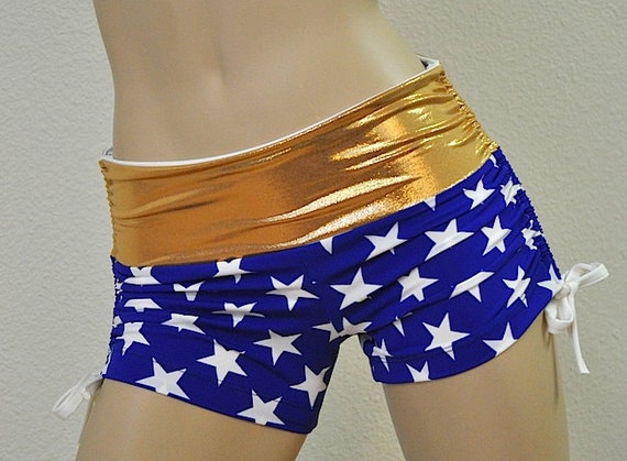 Wonder Woman Hot Yoga Shorts Blue and Gold