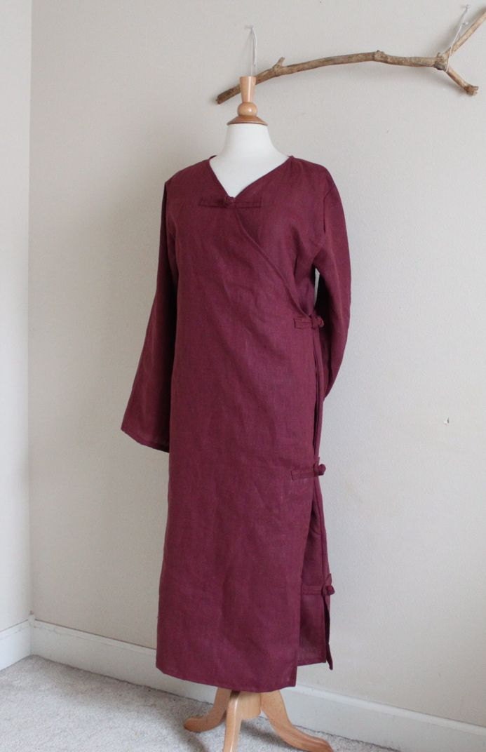 custom mid weight linen wrap style dress by linenclothingbyanny