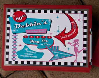 Soda Shop Invitation | Retro 50's Party Invitations | Drive in Invites Deposit