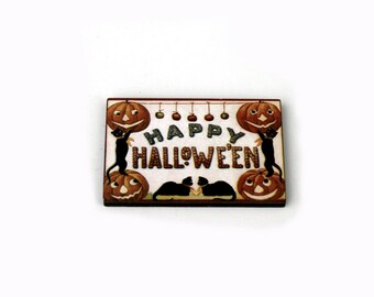 Halloween Brooch, Pumpkin Brooch, Black Cat Brooch, Halloween Badge