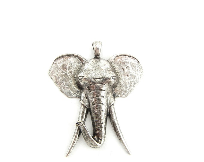 Antique Silver-tone Elephant Head Pendant Long Tusks