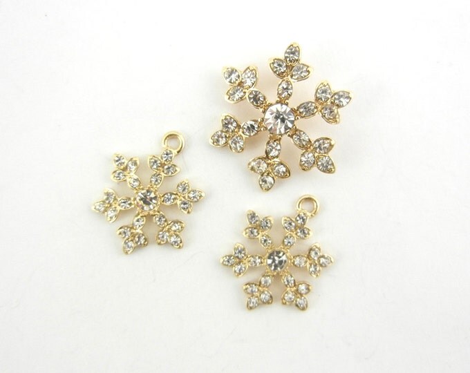 Set of Gold-tone Snowflake Charms and Small Pendant Rhinestones