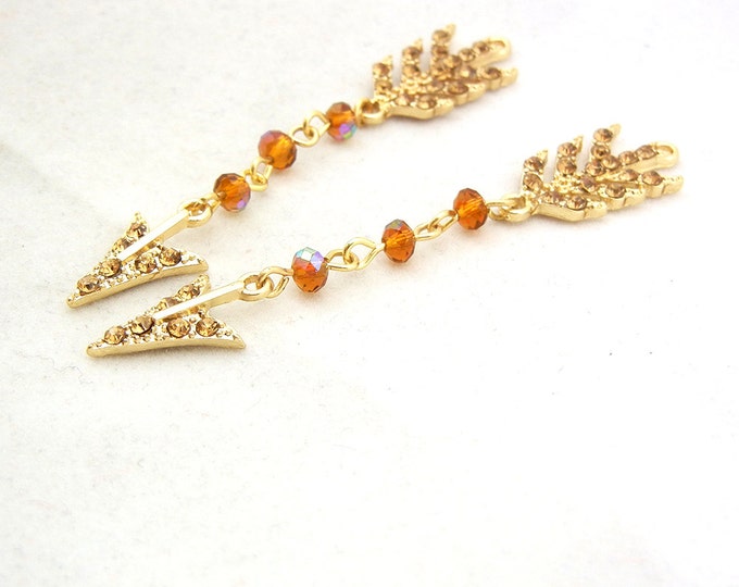 Pair of Gold-tone Topaz Rhinestone and Beads Arrow Charms