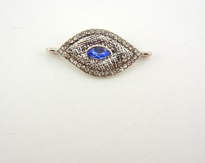 Double Link Silver-tone Eye Charm Blue Marquis Gem