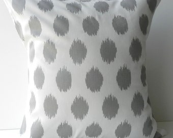 New 18x18 inch Designer Handmade Pillow Cases in grey ikat dot