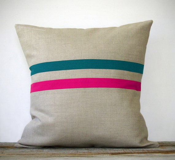 Items similar to Hot Pink and Teal Striped Pillow (16x16) Bright Colors