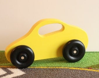 Toy Yellow Car for Baby - Handcrafted Wooden Yellow Toy Car Perfect for Baby and Little Hands - Car with Window Handle - Toddler Toy