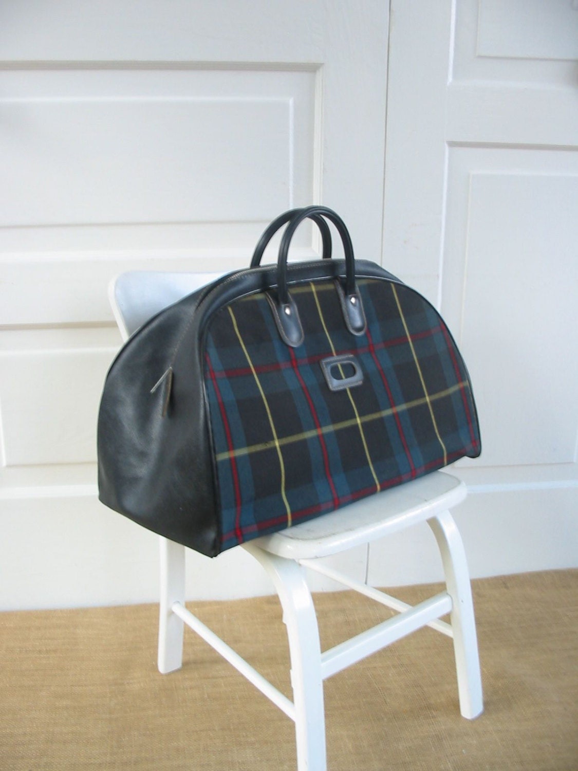 Vintage Plaid Bowling Bag Plaid Suitcase Blue Plaid Case