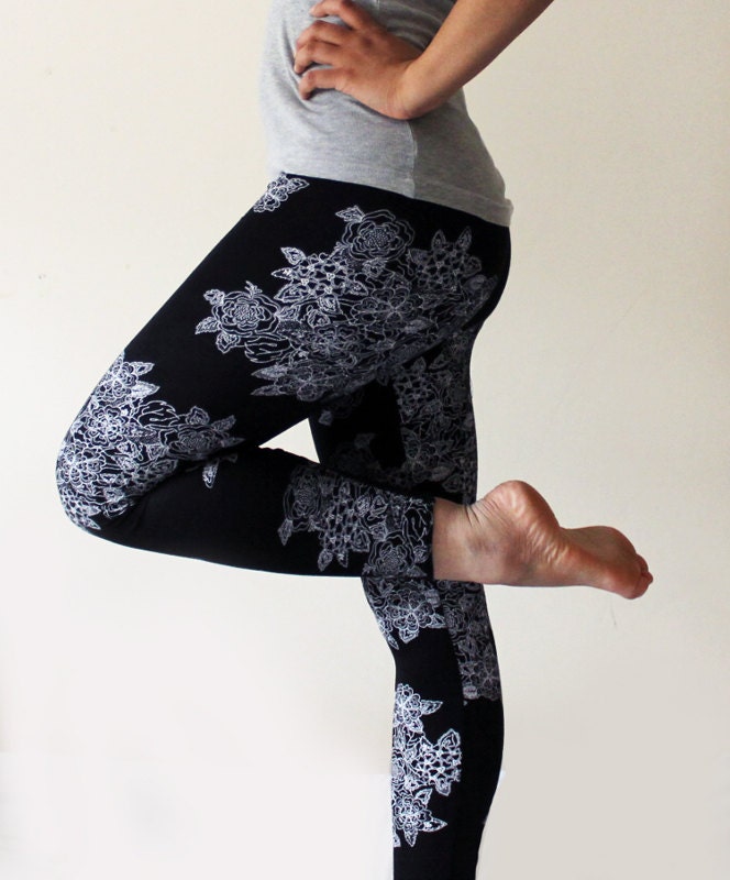 Black and white floral lace print leggings/ pants available