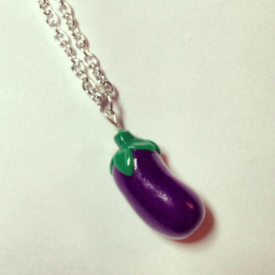 Polymer Clay Eggplant Charm Necklace Vegetable Necklace