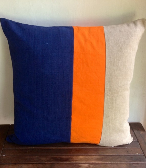 Items similar to Color block Navy, Orange and Khaki 16 inches Throw