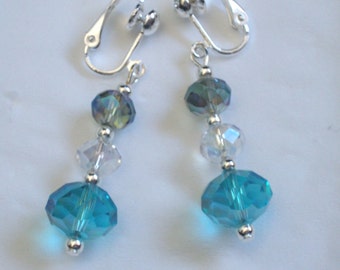 Handmade blue faceted crystal earrings