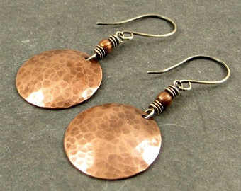 Copper Disc Earrings Textured Copper Discs Gifts for Her