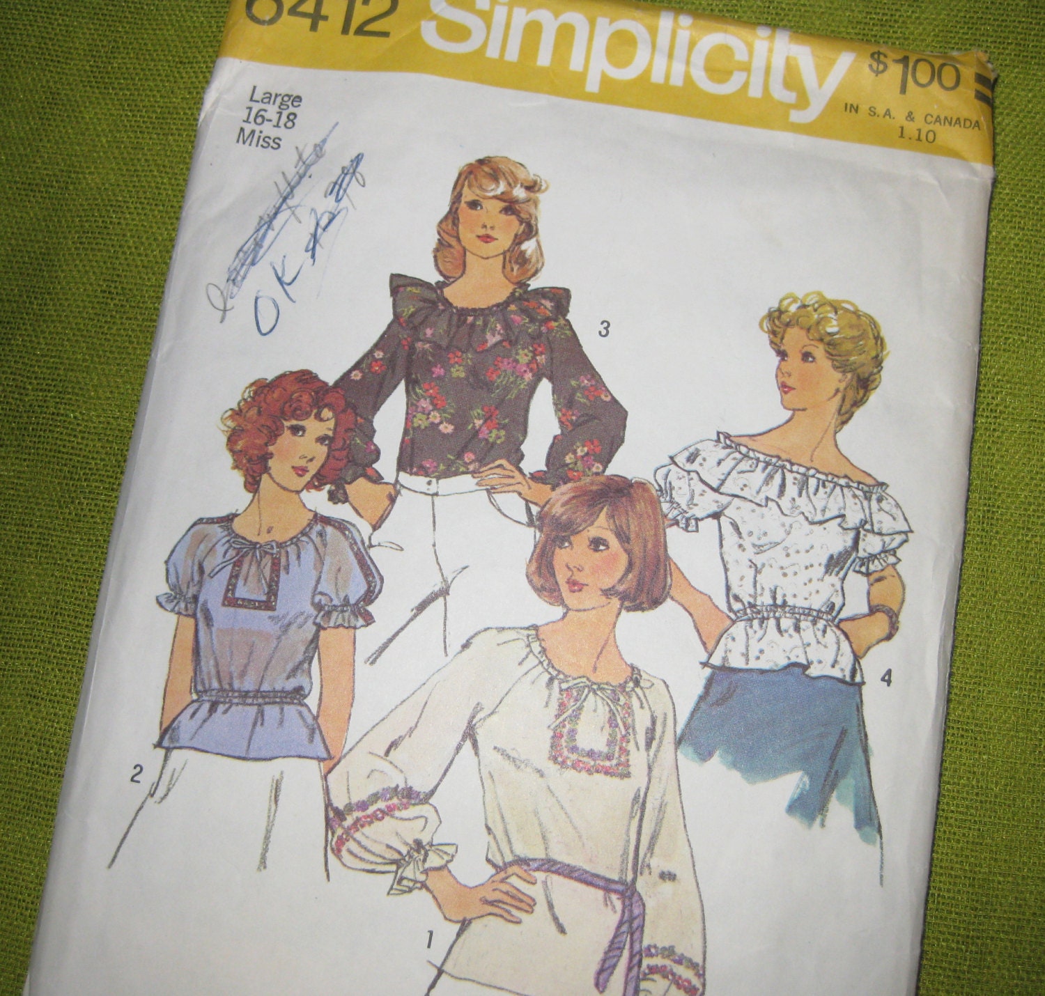 1970s Peasant Blouse Pattern Simplicity 6412 Womens