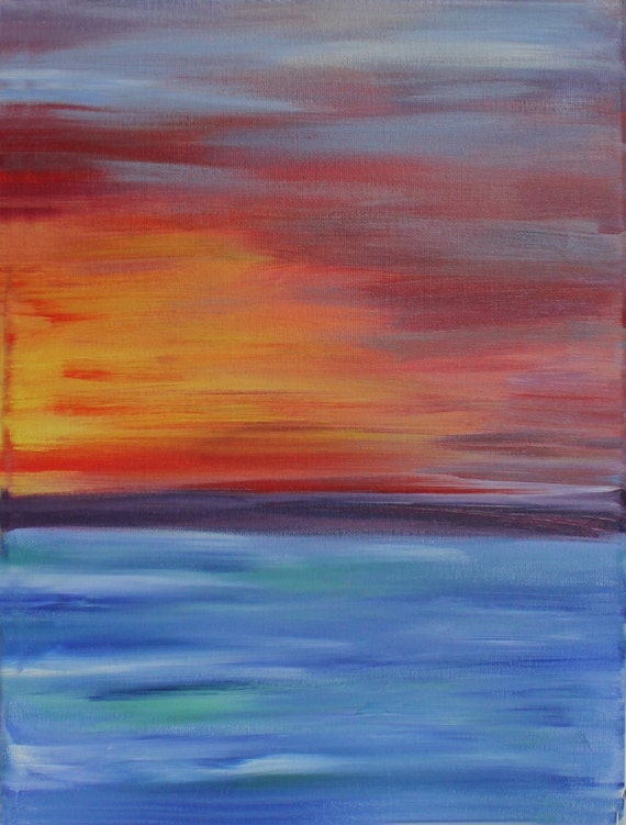 Items similar to Acrylic Art Abstract Painting on Canvas - Sunset