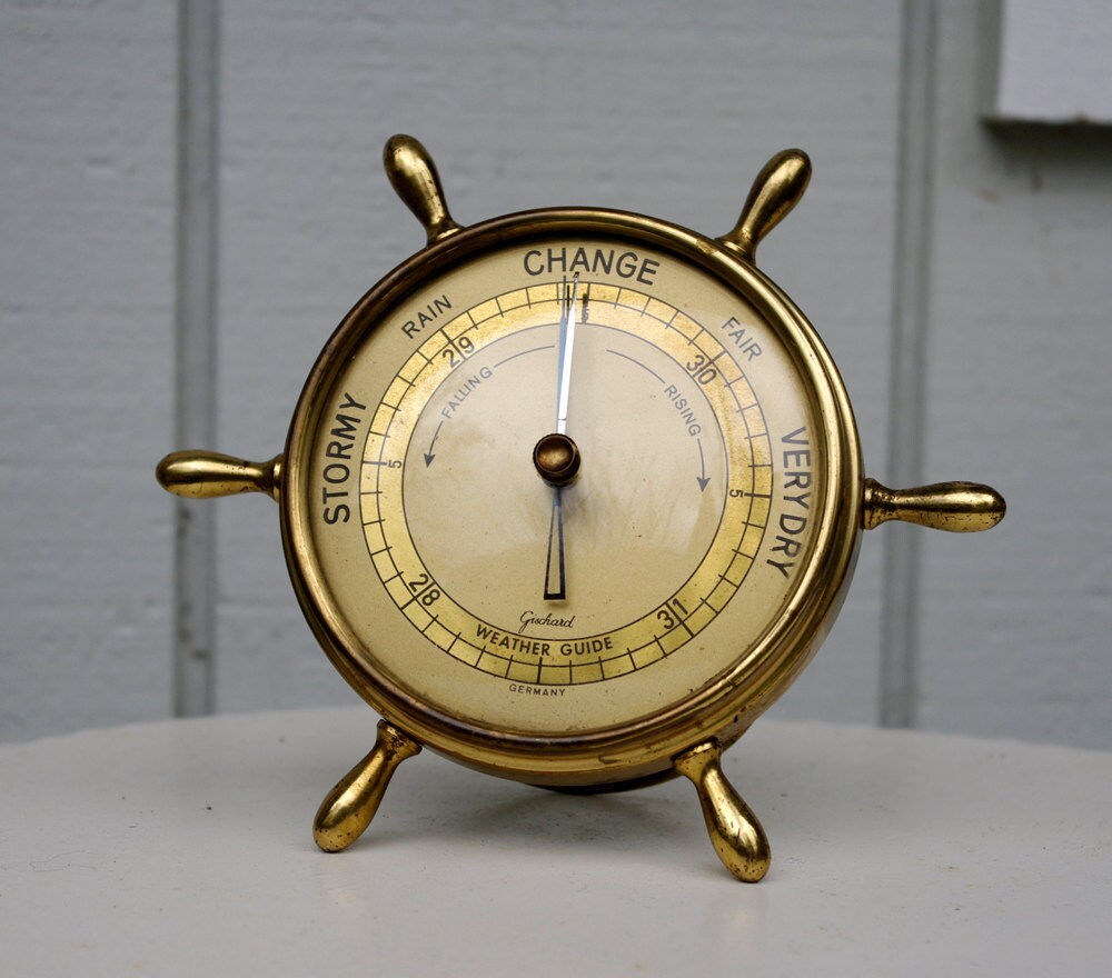 Gischard Brass Barometer Ships Wheel Made in Germany