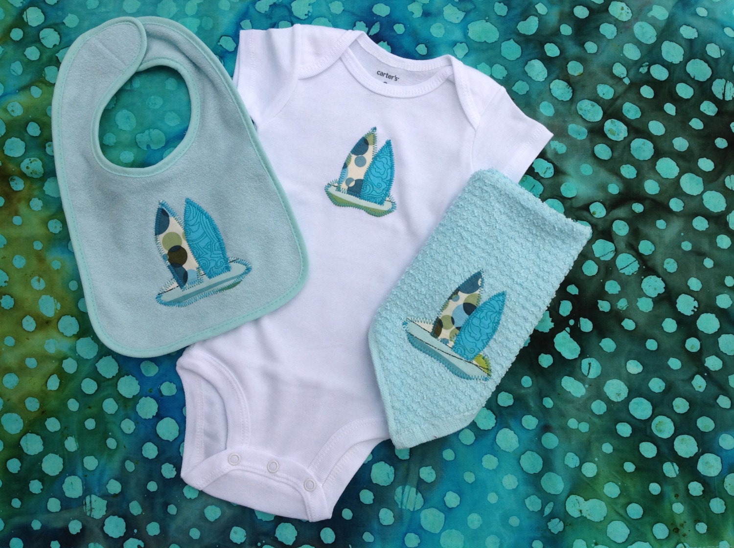 SURFER Gift Set AQUA baby boy surf surfboard batik blanket