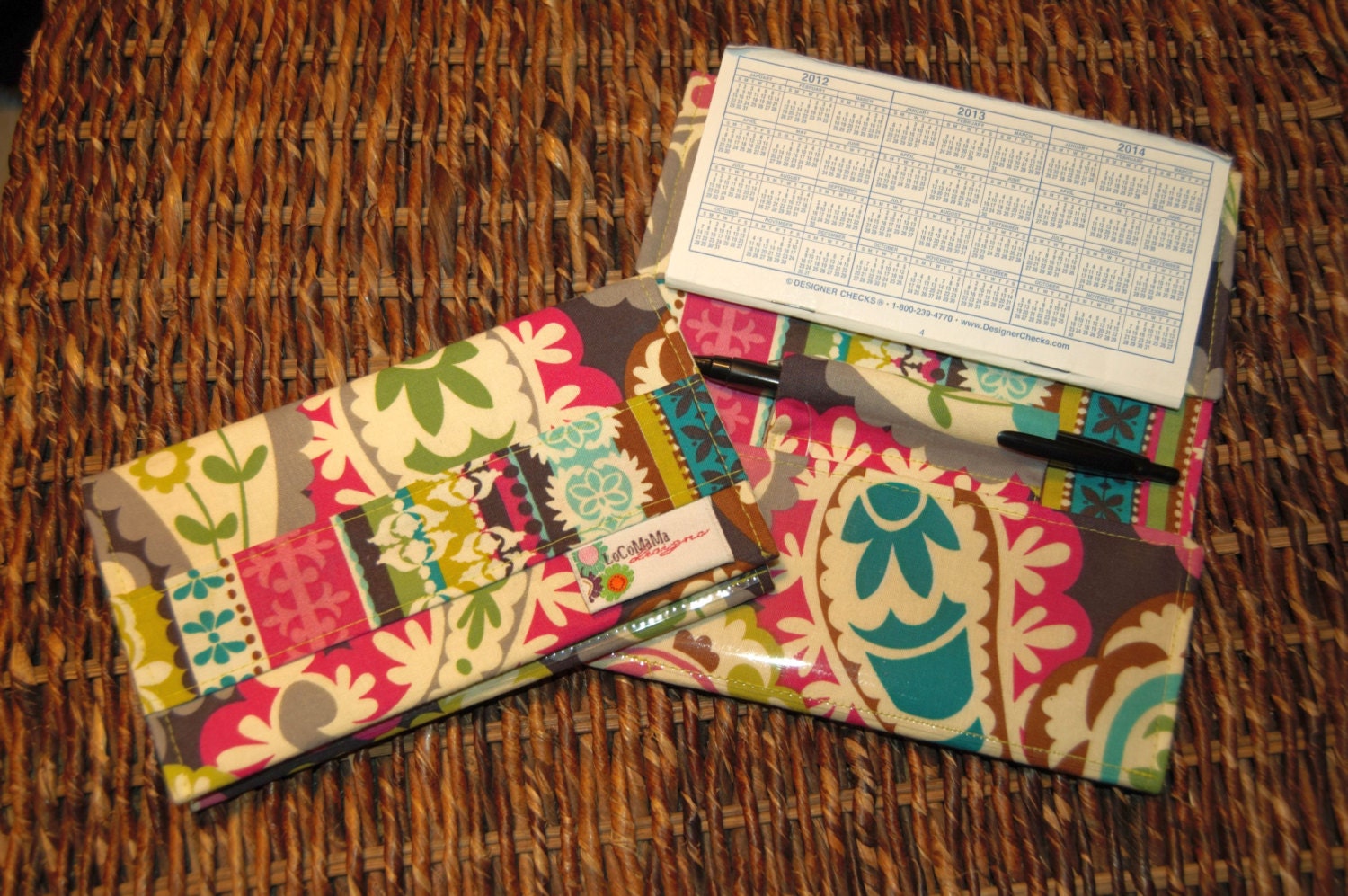 Fabric Checkbook Cover Duplicate Checks Pen holder Pretty