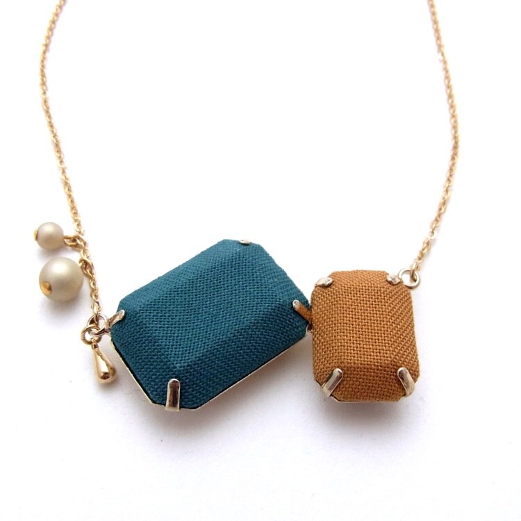 Fabric 2 Jewel Necklace J by HOMAKO on Etsy