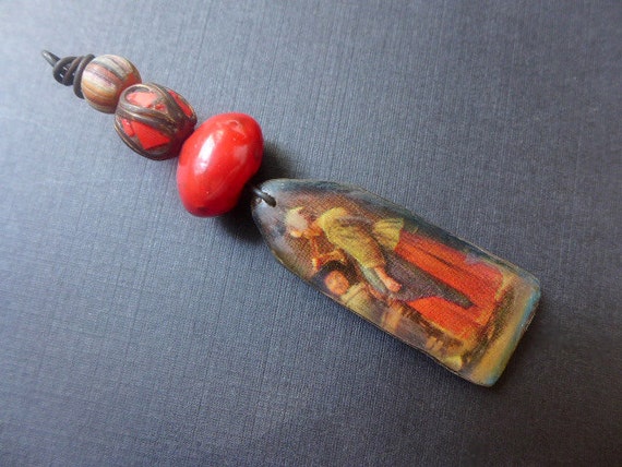 Praise the Women. Resin pendant charm shrine in red.