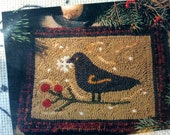 First Snowfall by Need'l Love - Traditional Hooked Rug Pattern on Monk's Cloth - Bird, Snowflake, Berries