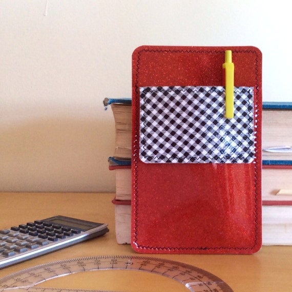 Nerd Power Vinyl Pocket Protector in ruby red sparkle vinyl