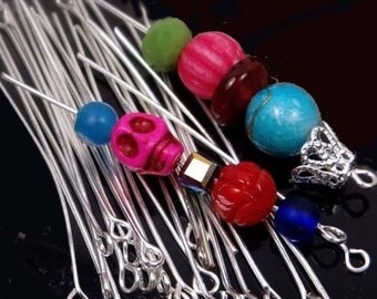 2 inches Eyepins Silver Plated Eye Pins 22 Gauge (100) (p195)
