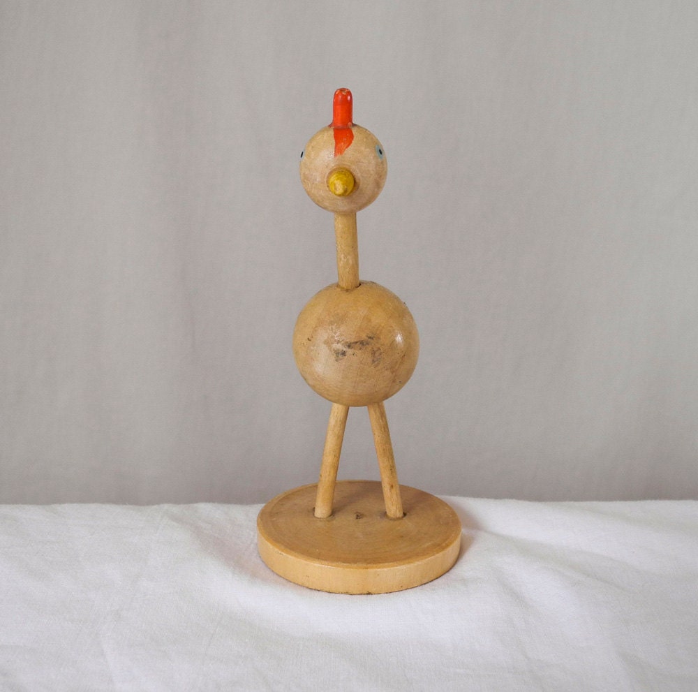 Vintage chicken toothpick holder wood bird Japan midcentury