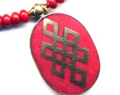 Endless Knot Necklace, Tibetan Pendant Necklace, Coral Necklace, Red Necklace, Nepal Coral Pendant, Handmade Nepal Jewelry By AnnaArt72