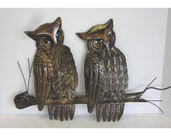 Owls Metal Wall Hanging/Plaque 1960s HongKong Vintage Pair (2)