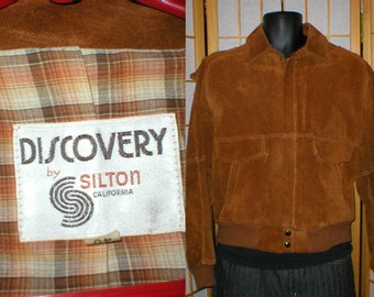 80s tan leather suede bomber jacket mens size 40 / medium