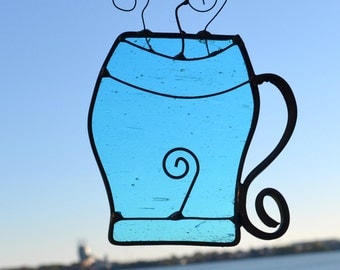 Cup of Jo Stained Glass Suncatcher in Blue
