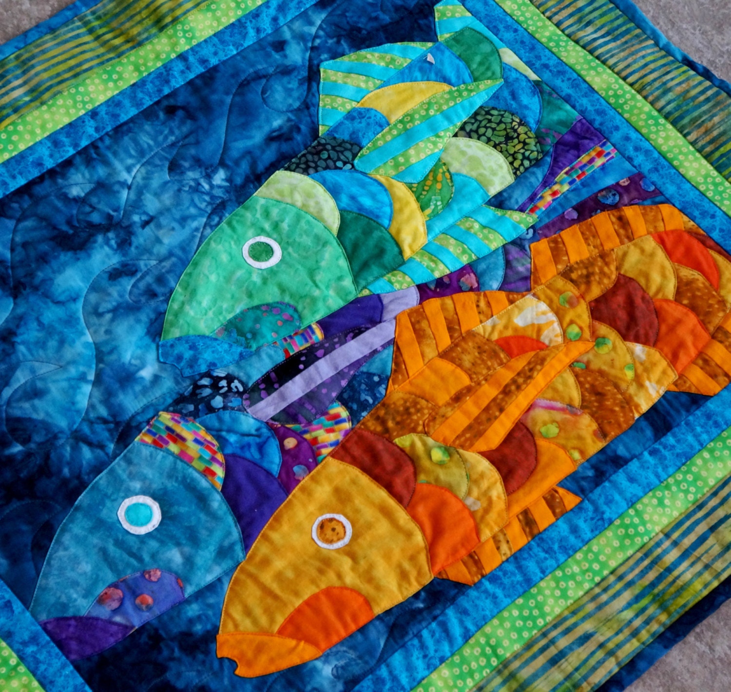 Wall Art Quilt Wall Hanging Tropical Fish Beach House Applique