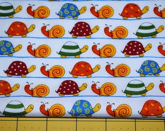 Fat Quarter Cute, Whimsical HTF Snails and Turtles on White Background