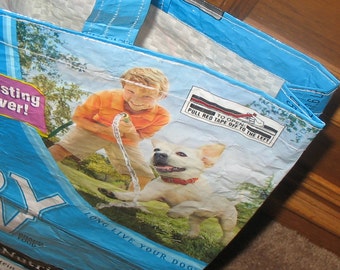 Upcycled Reusable market grocery tote bag for dog lovers