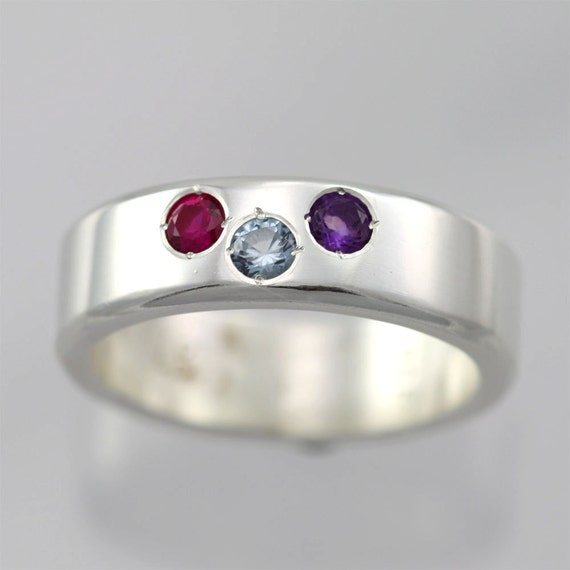 3 Stone Mother Ring in Sterling Silver (Made to Order)