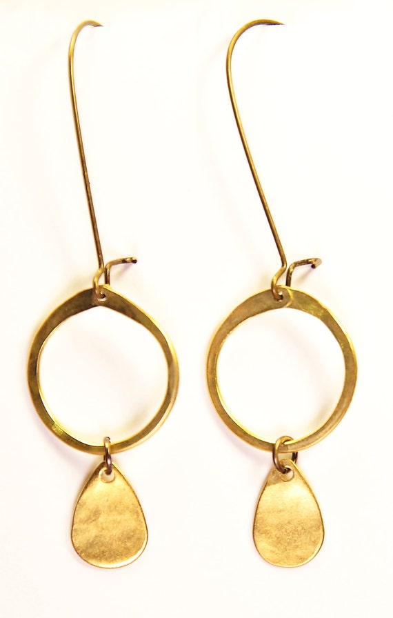 Mini Hoop with Brass teardrop Earrings