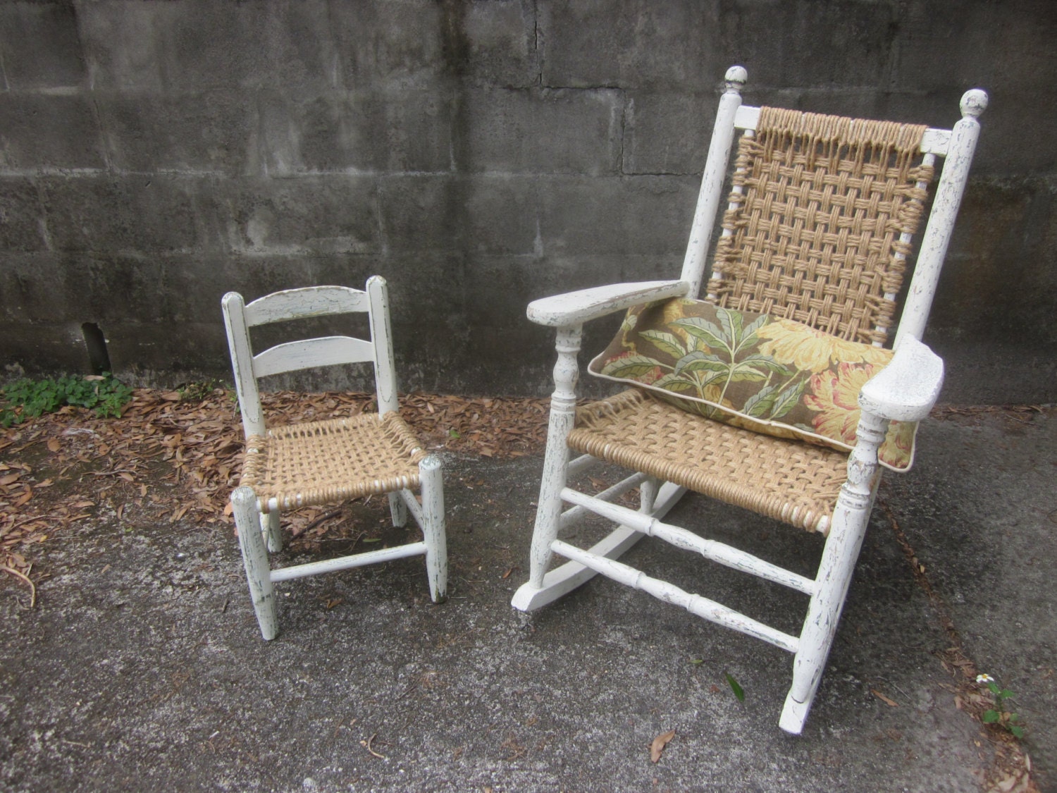 Antique Rocking Chair with Woven Jute Seat by thegypsytrunkvintage