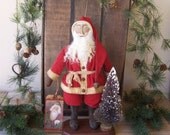 Primitive Standing Santa and Vintage Christmas Tree Mounted ofg hafair ab4b Christmas in July