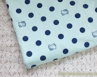 SALE Clearance Lovely Hello Kitty Cat Polka Dots On Pale Mint - Modal Knit Jersey Cotton Fabric (1/2 Yard, 17.7x59 Inches)