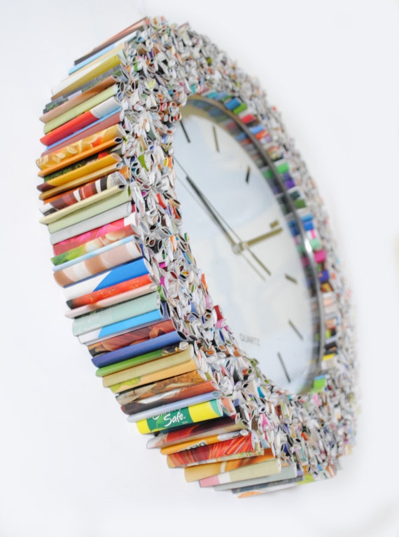 clock wall art kitchen clock made from recycled magazines