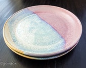 Set of 2 Sunrise Plates Wheel Thrown Ceramic Stoneware Pottery by GemFOX SRA USA Pink Blue