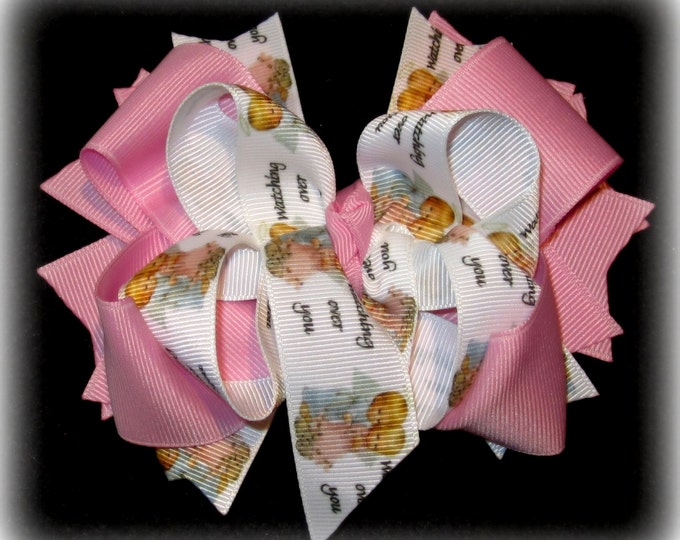 Guardian angel Bow, Angel hairbow, Watching Over You, Boutique Hair Bow, Angel Bows, Baby Angel Bow, Christian Hairbow, Religious HairBows