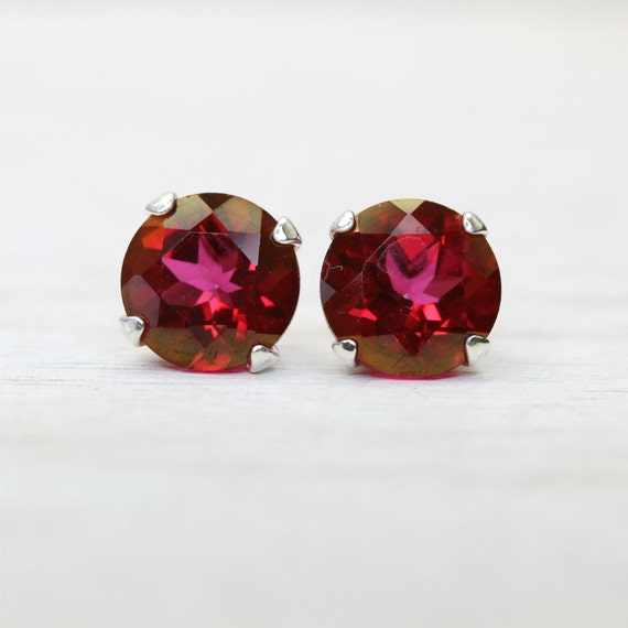 Items similar to Hot Pink Mystic Topaz Earrings with Sterling Silver ...