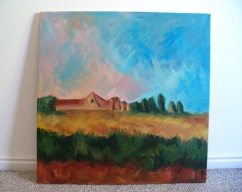 Large Painting Barn Farm Landscape Iowa Kansas Original Oil Art