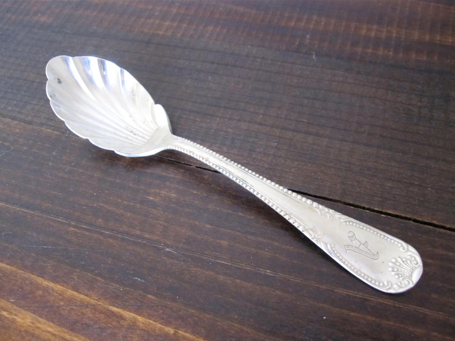 Vintage A Monogrammed Sugar Spoon, Brazil Silver Haute Juice