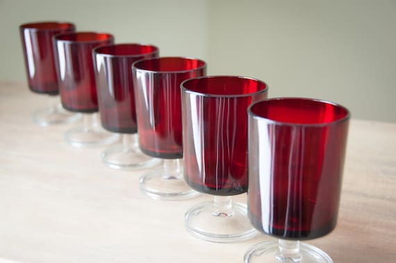Vintage Cordial Port Cordial Port Glasses Ruby Red Set of Six (6) by Luminarc France Cavalier