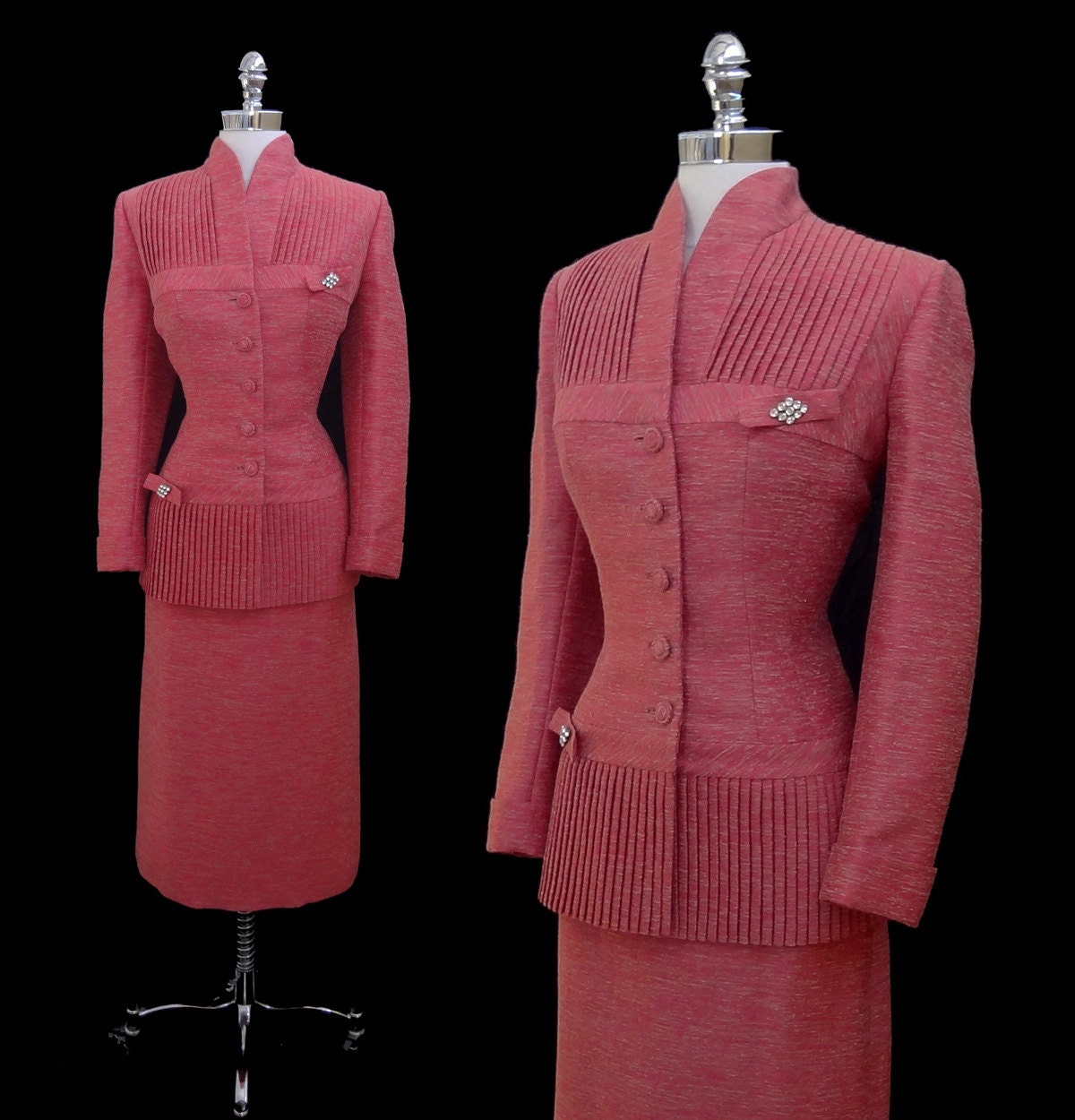 RESERVED Vintage 1950s Lilli Ann Coral Silk and Mohair