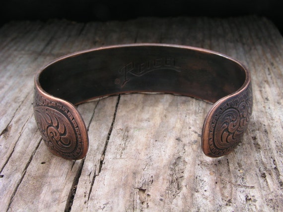 Hand Engraved Copper Cuff Bracelet Men Women Western Spanish 0125