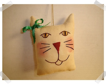 Cat Ornament/ Muslin Fabric /Hand Embroidered **